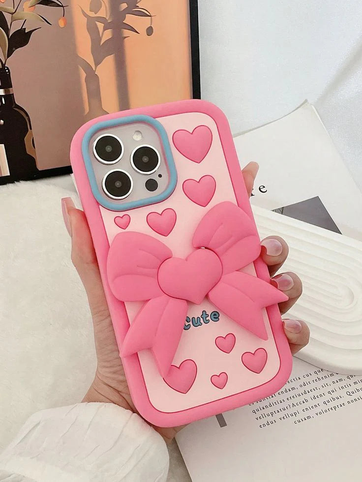 Pink heart bow cute case with pop holder