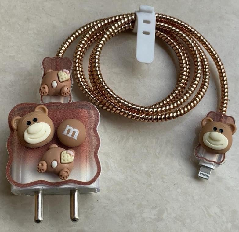 cute Bear m iphone cable charger protector