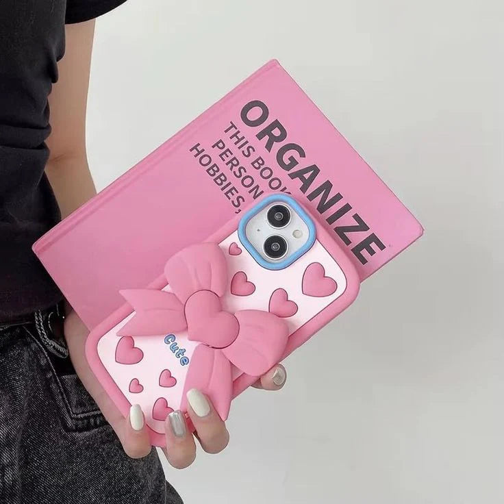 Pink heart bow cute case with pop holder