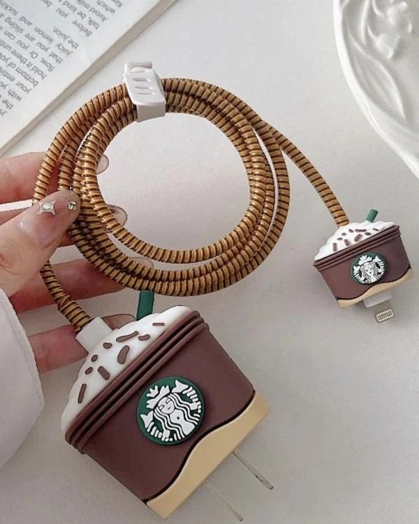 Brown starbucks cute iphone cable charge protector case