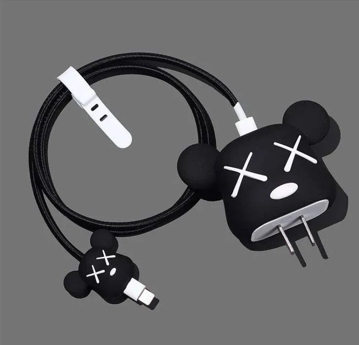 Bear Brick Black cute iphone cable charge protector case