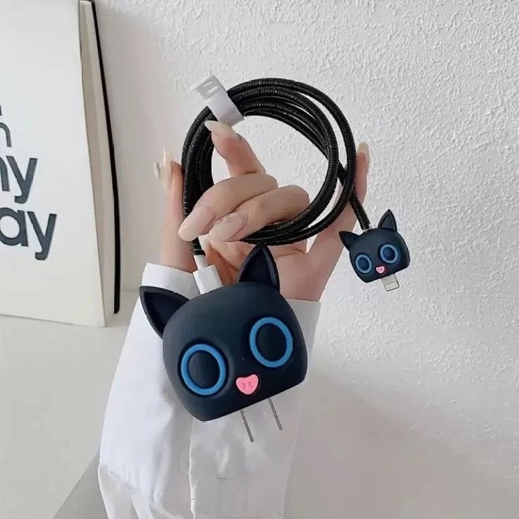 Cute cat 3d iphone cable charge protector case