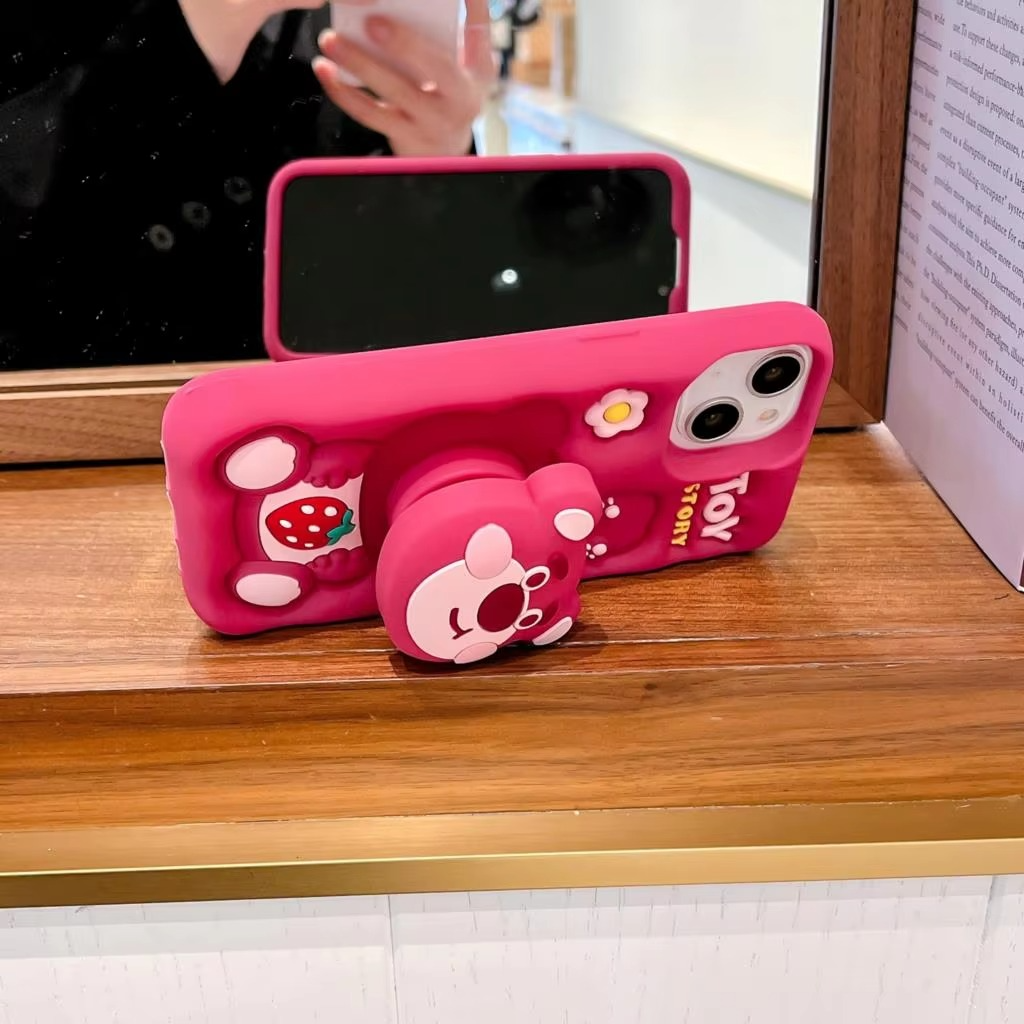 Pink bear toy story case with pop holder