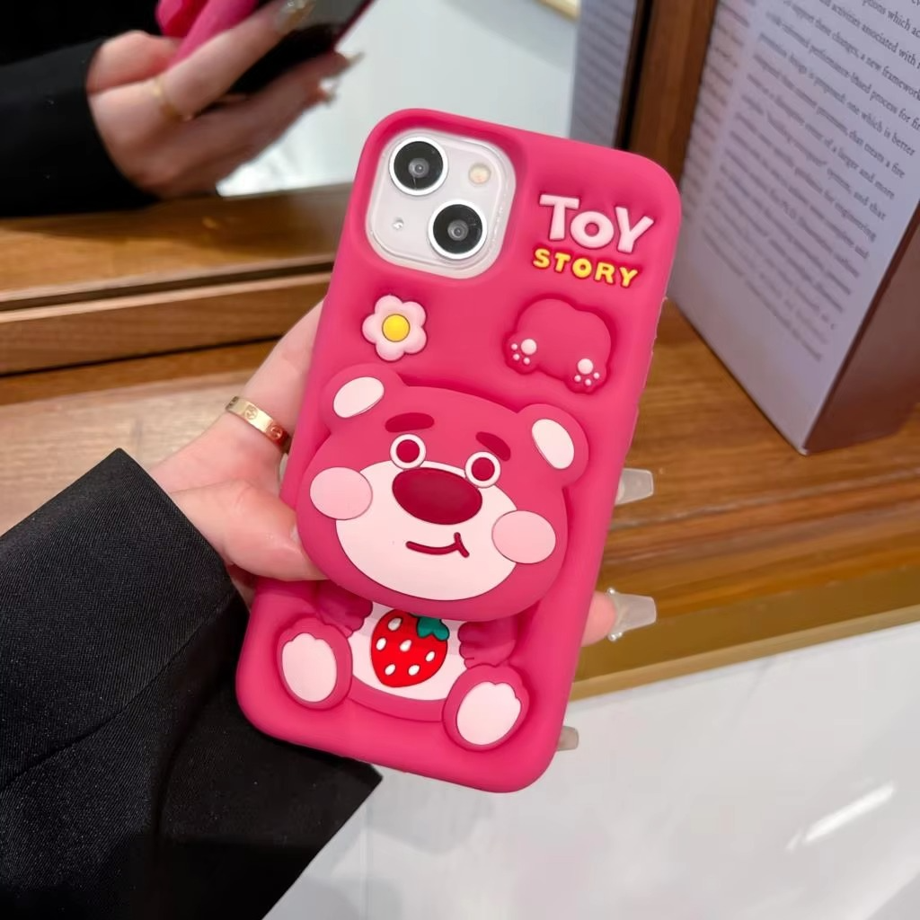 Pink bear toy story case with pop holder