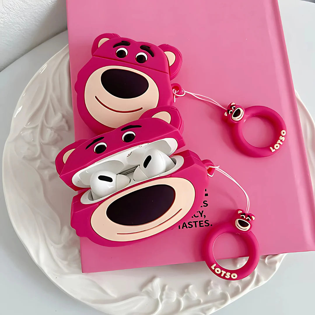 Pink bear cute Airpods case