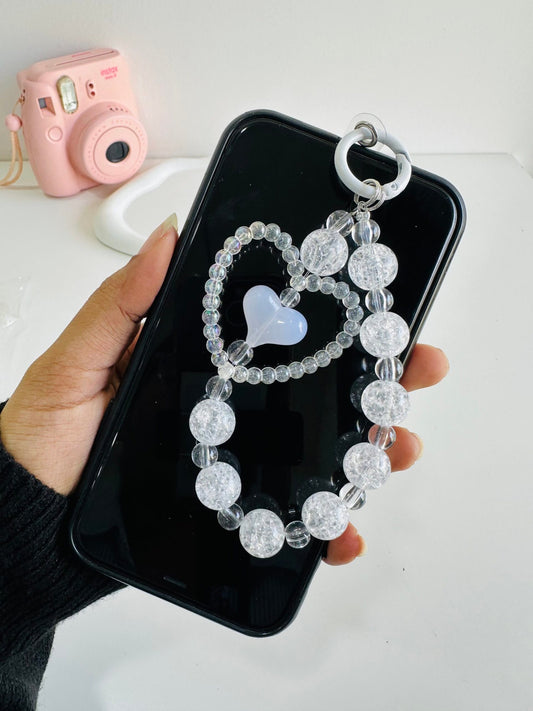 White ice heart kawaii phone/bag charm