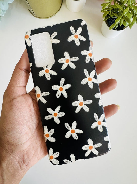 Black white cute flowers case