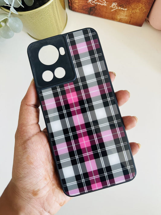 Black pink plaid designer case