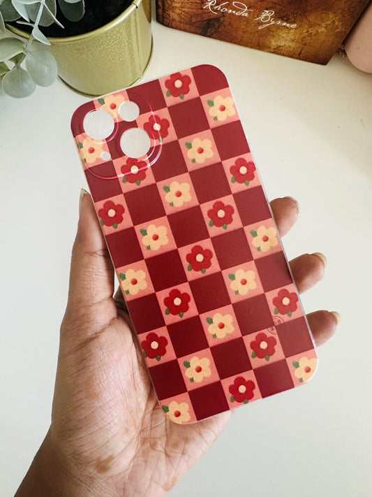 red floral checks case