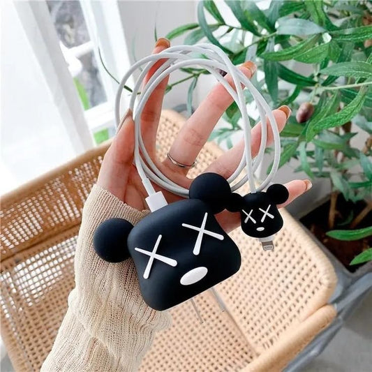 Bear Brick Black cute  iphone cable charge protector case