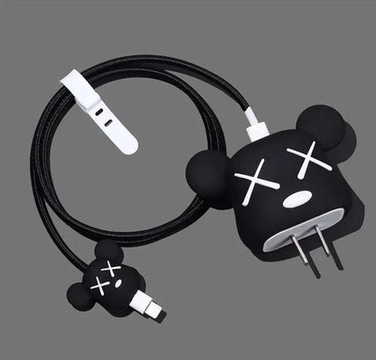 Bear Brick Black cute  iphone cable charge protector case