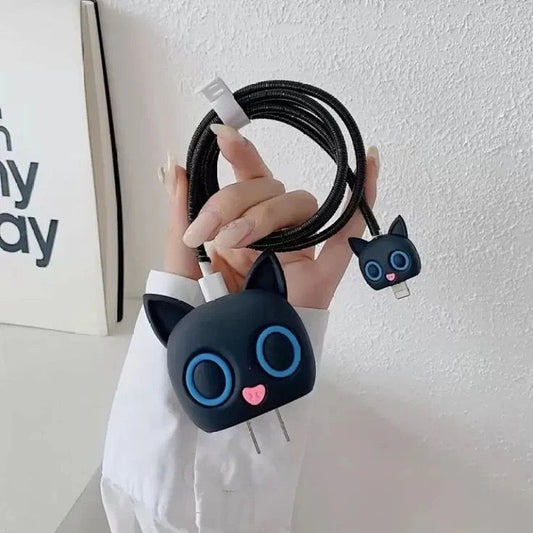 Cute cat 3d  iphone cable charge protector case